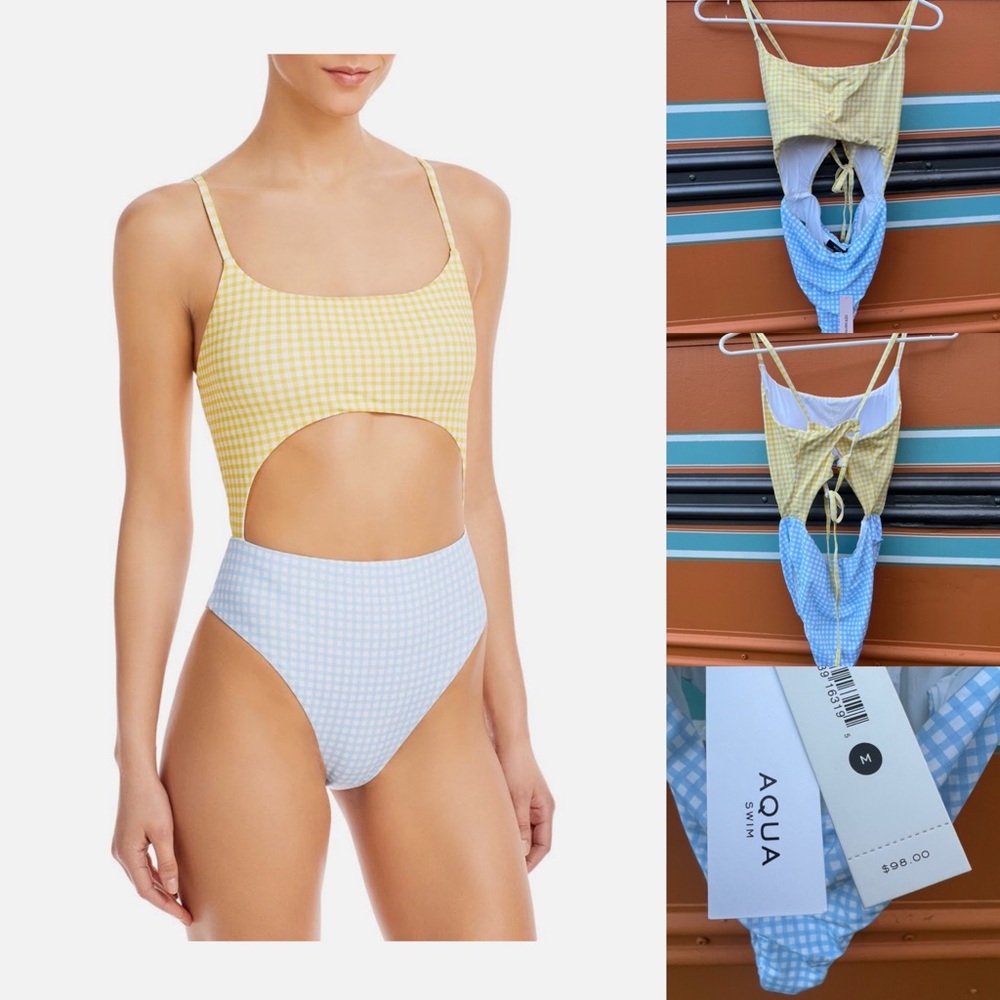 *NWT* Bloomingdale’s Gingham Cut-Out One Piece Swim